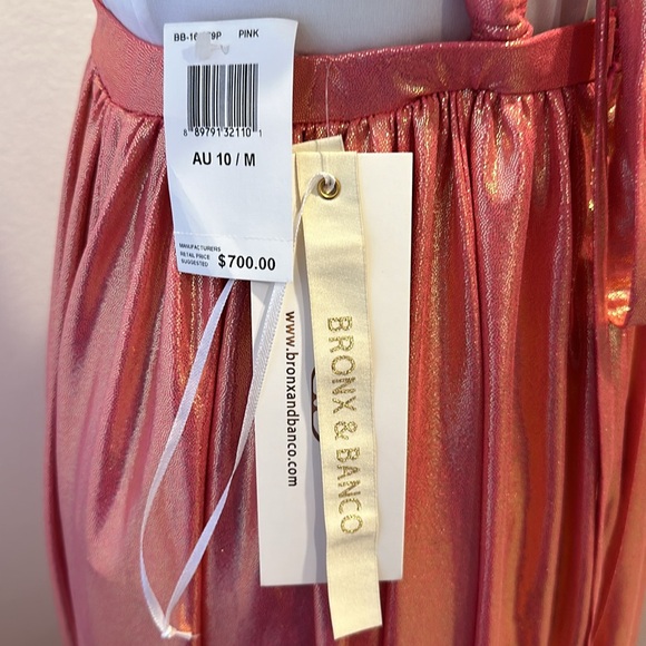 NWT Bronx and Banco Runway Goddess Metallic Deep V-Neck Gown Pink sz M - Picture 5 of 13